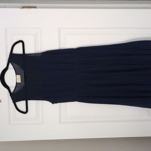 Sleeveless blue sheer, sweetheart neckline, pleated dress